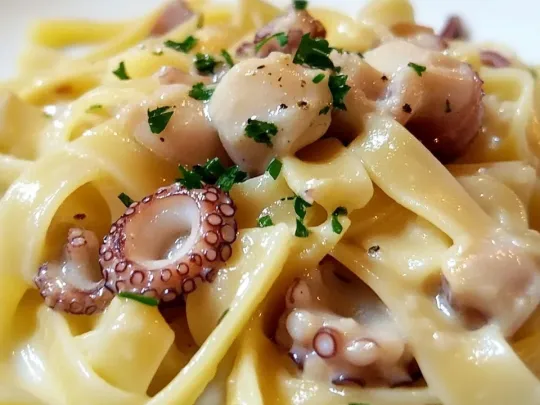 Calamarata con crema di patate e polpo