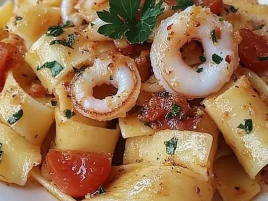 Calamarata con sugo di calamari e pomodorini