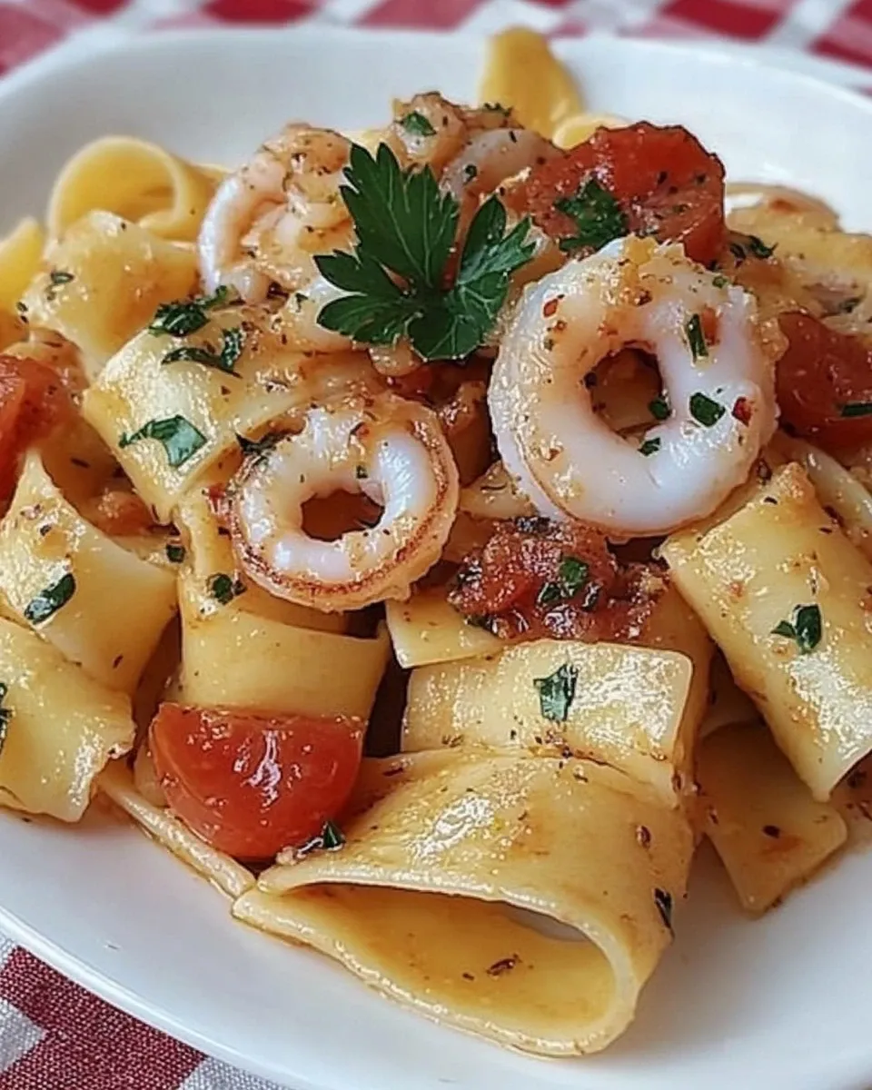 Calamarata con sugo di calamari e pomodorini