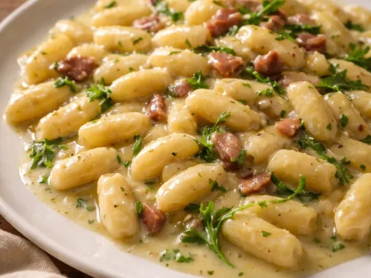 Cavatelli speck, rucola e crema di patate