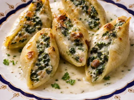 Conchiglioni ripieni con spinaci, ricotta e speck