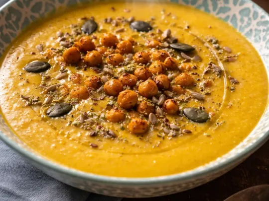 Crema di finocchi, porro e patata con ceci piccanti