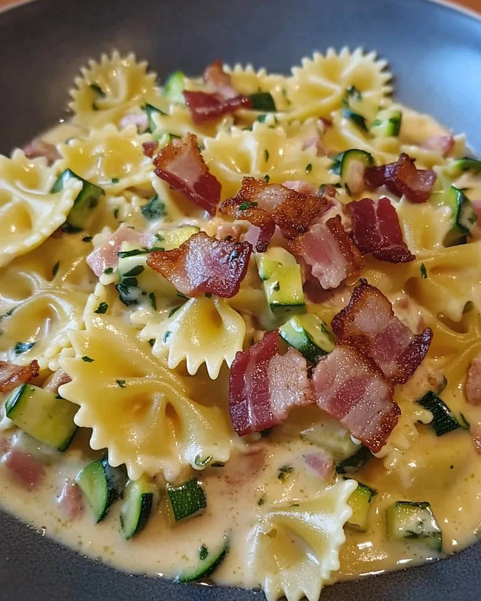 Farfalle con Philadelphia, zucchine e speck croccante
