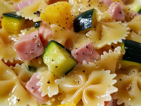 Farfalle con salsa di gorgonzola, zucchine e prosciutto cotto