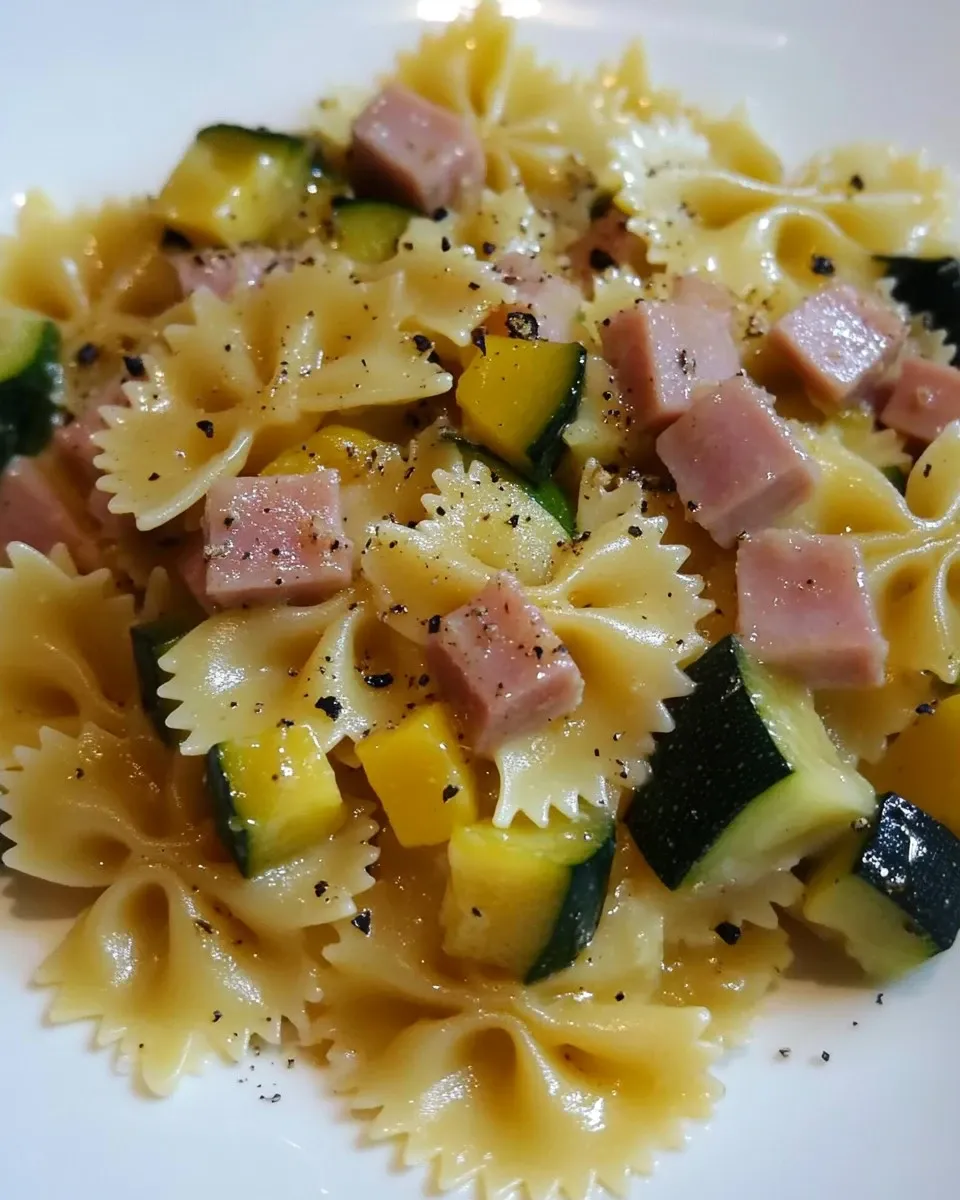 Farfalle con salsa di gorgonzola, zucchine e prosciutto