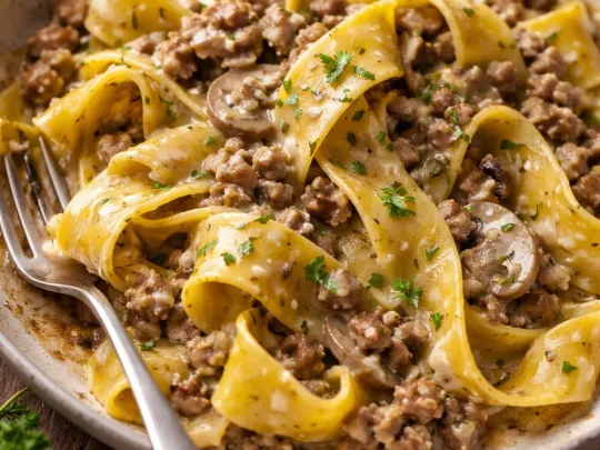 Fettuccine ai funghi porcini e salsiccia