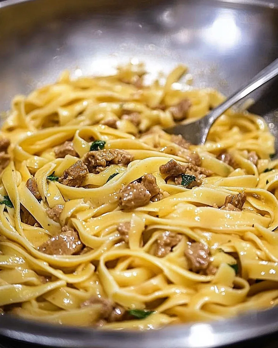 Fettuccine con funghi porcini e salsiccia