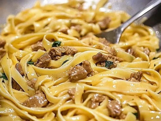 Fettuccine con funghi porcini e salsiccia