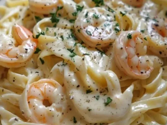 Fettuccine con Gamberetti e Salsa Alfredo