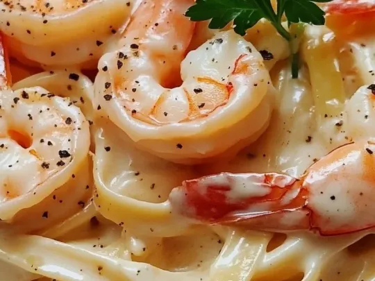 Fettuccine con Gamberetti e Salsa Alfredo