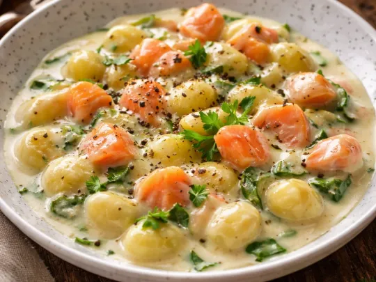 Gnocchetti cremosi con zucchine e salmone affumicato