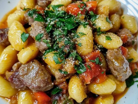 Gnocchi cremosi con salsiccia, zucchina e pomodorini