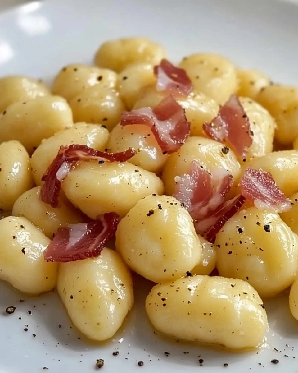 Gnocchi di patate con crema di taleggio e speck
