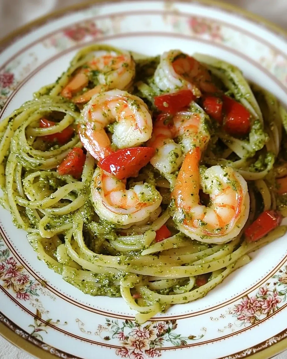 Linguine vongole, gamberetti e pesto