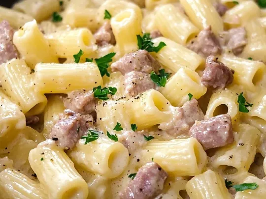 Mezze maniche rigate con crema di fagioli e salsiccia