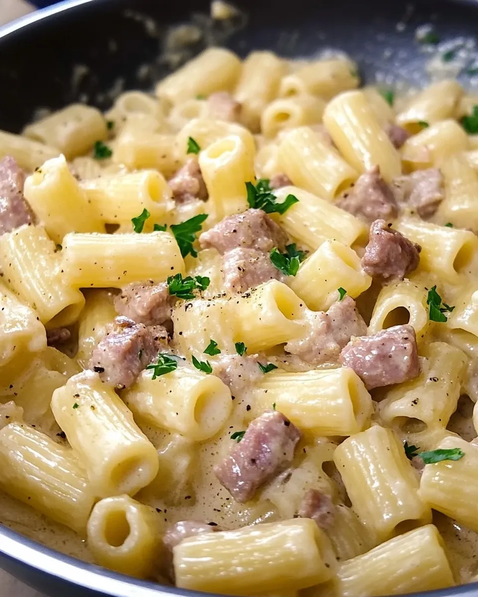 Mezze maniche rigate con crema di fagioli e salsiccia
