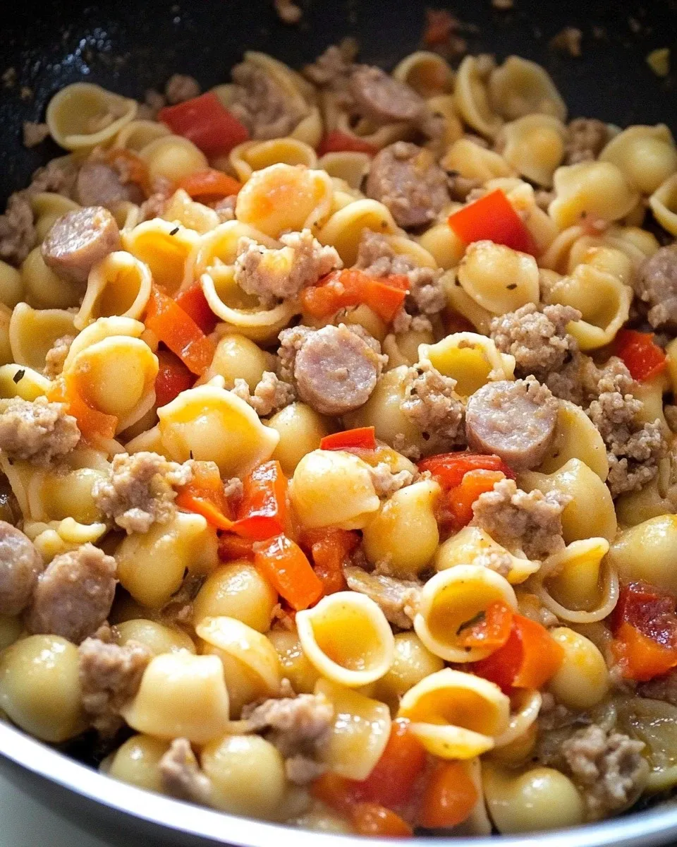 Orecchiette con peperoni e salsiccia