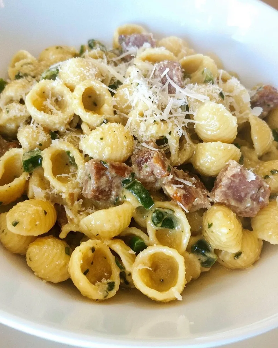 Orecchiette con zucchine, salsiccia e panna