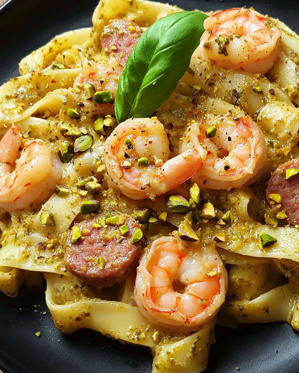 Paccheri con crema di pistacchi e gamberi