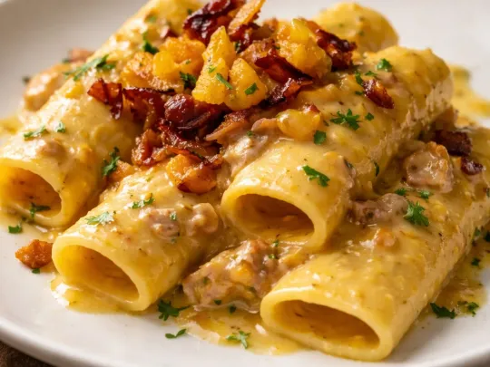 Paccheri con crema di zucca e speck