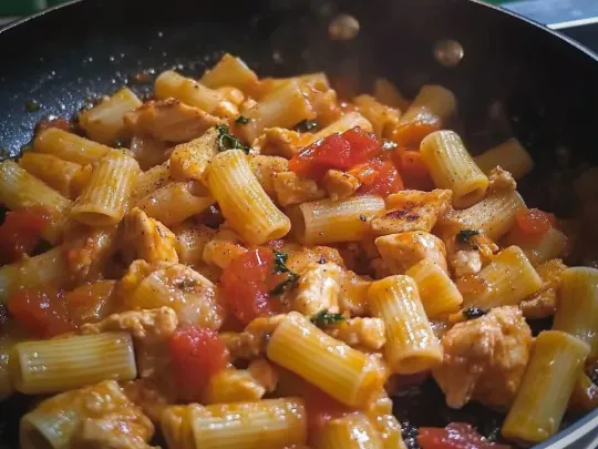 Paccheri con pesce spada, melanzane e pomodorini