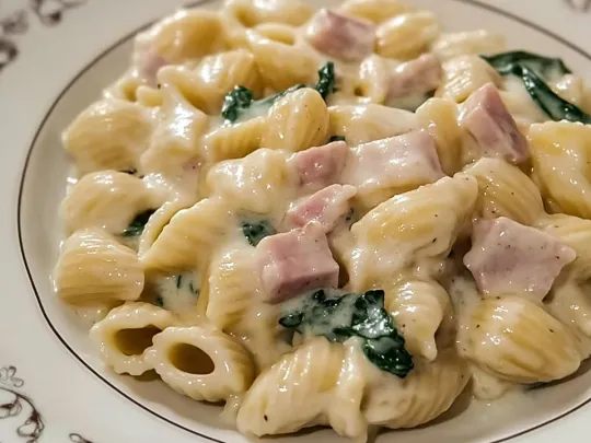 Pasta con crema di patate, rucola e speck