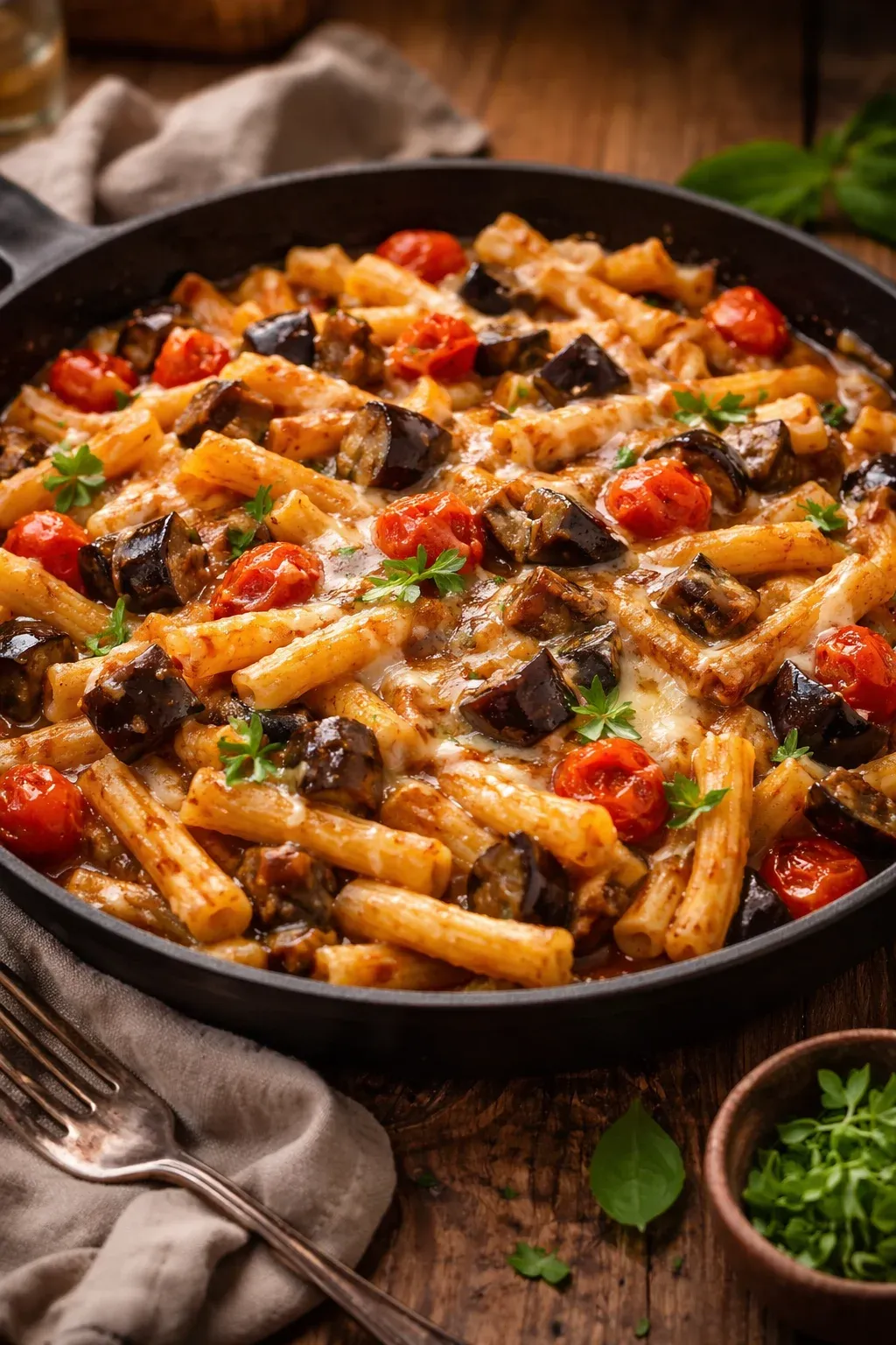 Pasta con melanzane e provola