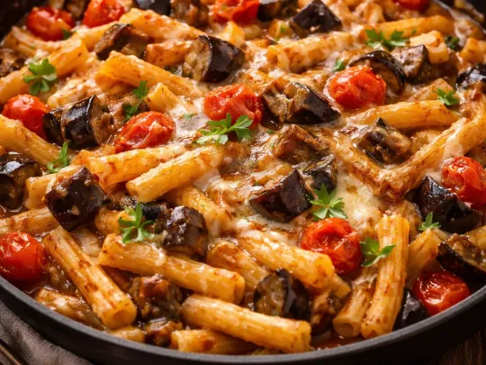 Pasta con melanzane e provola