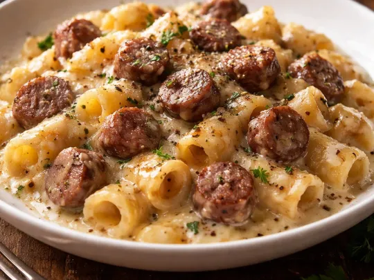 Pasta con crema di patate e salsiccia