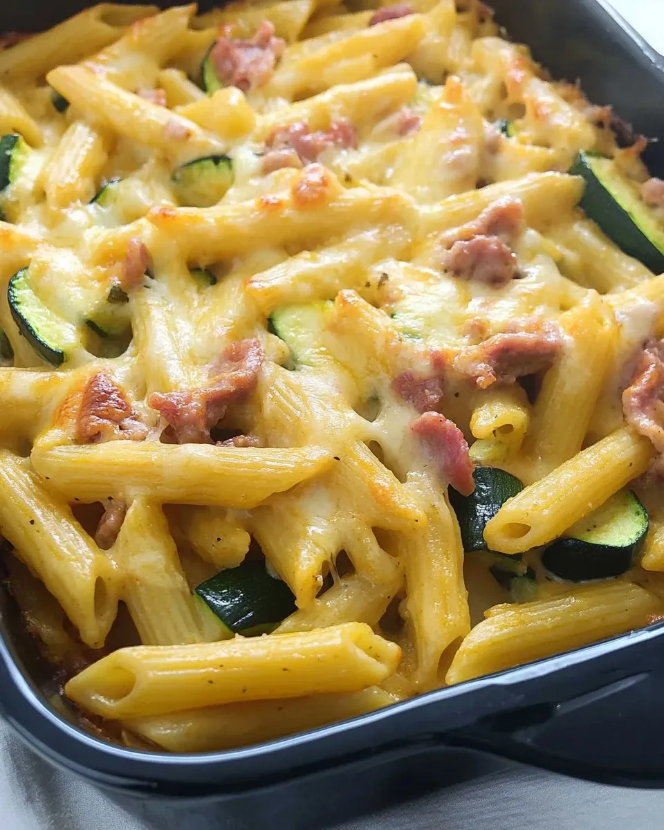 Penne al forno con zucchine, speck e zafferano