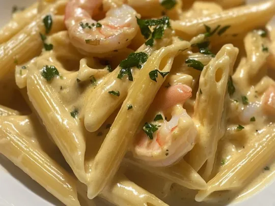 Penne rigate con zucchine, gamberetti e Philadelphia salmonata