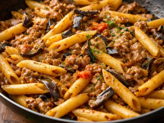 Penne salsicce e melanzane
