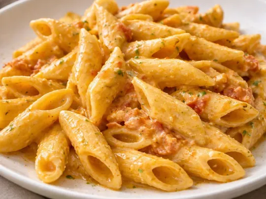 Pennette cremose con pomodorini, Philadelphia e pesto