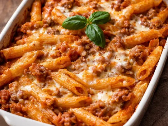 Pennette con salsiccia, besciamella e mozzarella