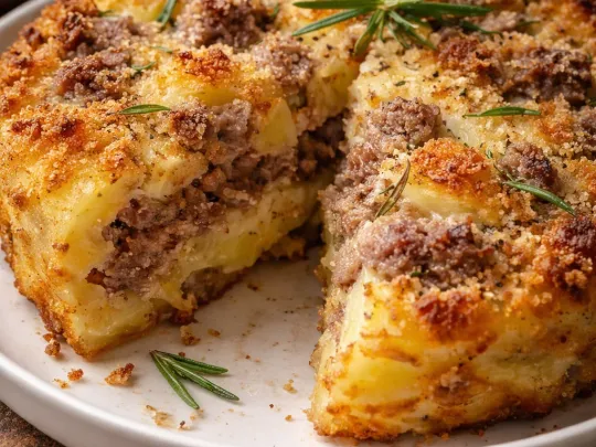 Sbriciolata di patate con salsiccia e provola