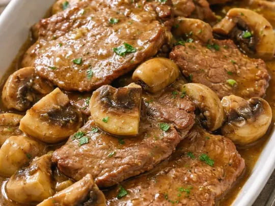 Scaloppine con demi-glacé di funghi