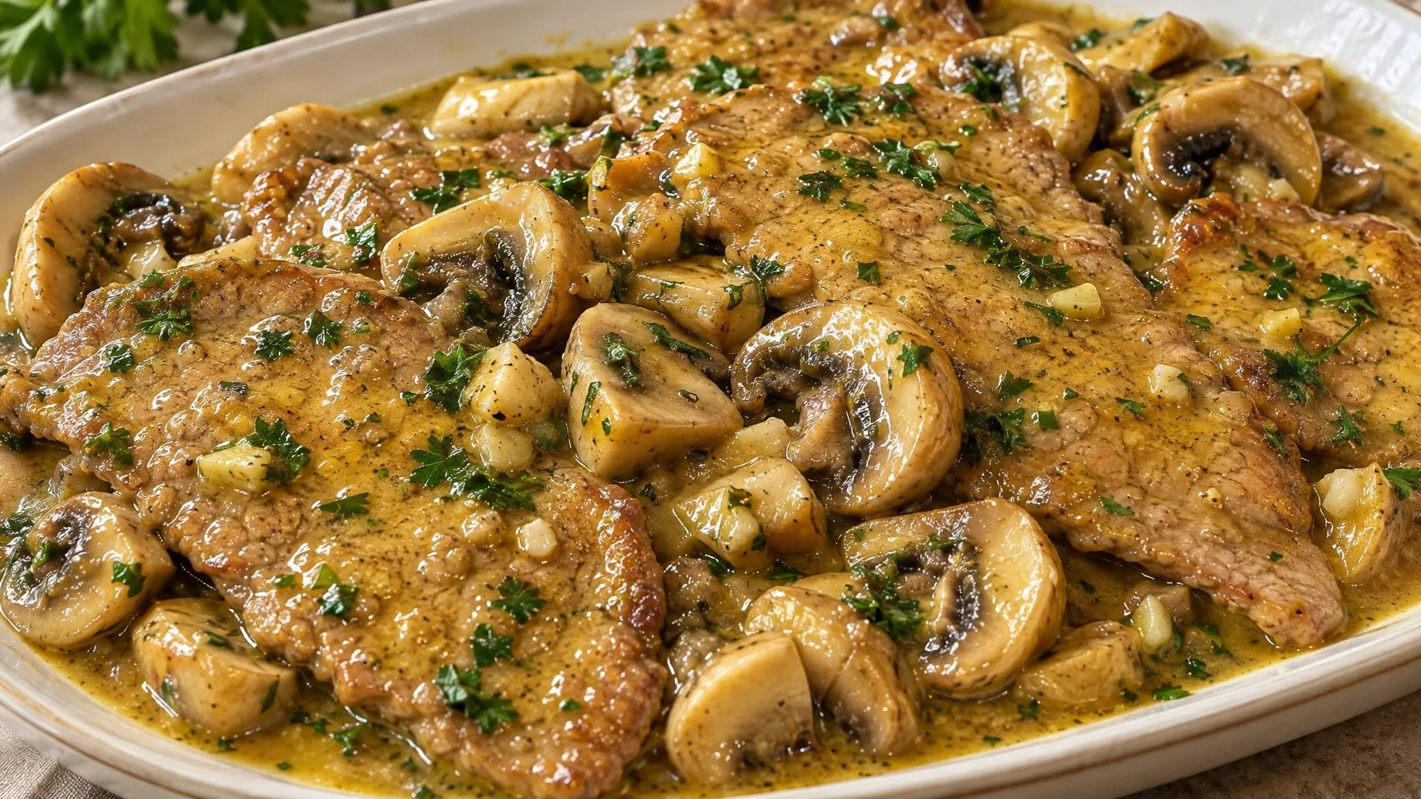 Scaloppine con demi-glacé di funghi