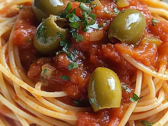 Spaghetti al pomodoro con olive e capperi
