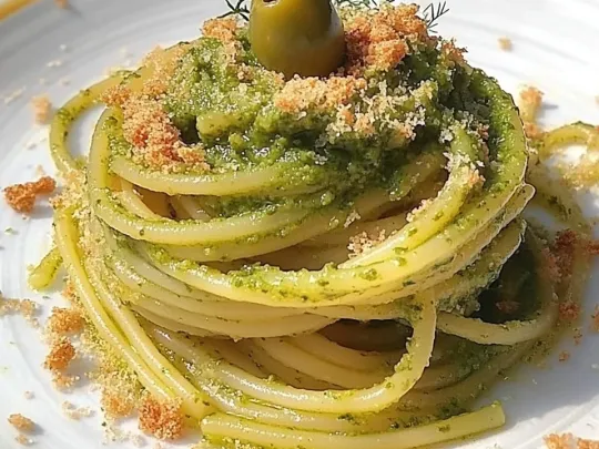 Spaghetti con finocchietto, acciughe e mollica abbrustolita