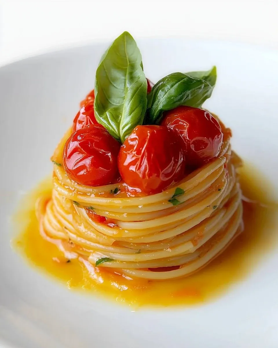 Spaghetti con i Datterini, Burratina e Basilico Fresco