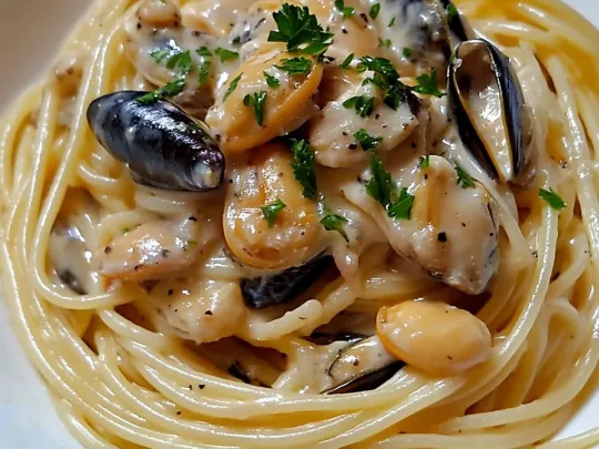 Spaghetti con le cozze in bianco