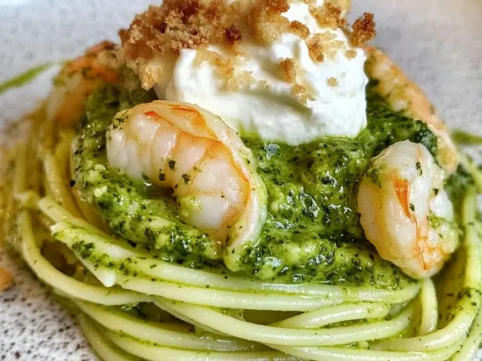 Spaghetti con Zucchine, Gamberi e Stracciatella