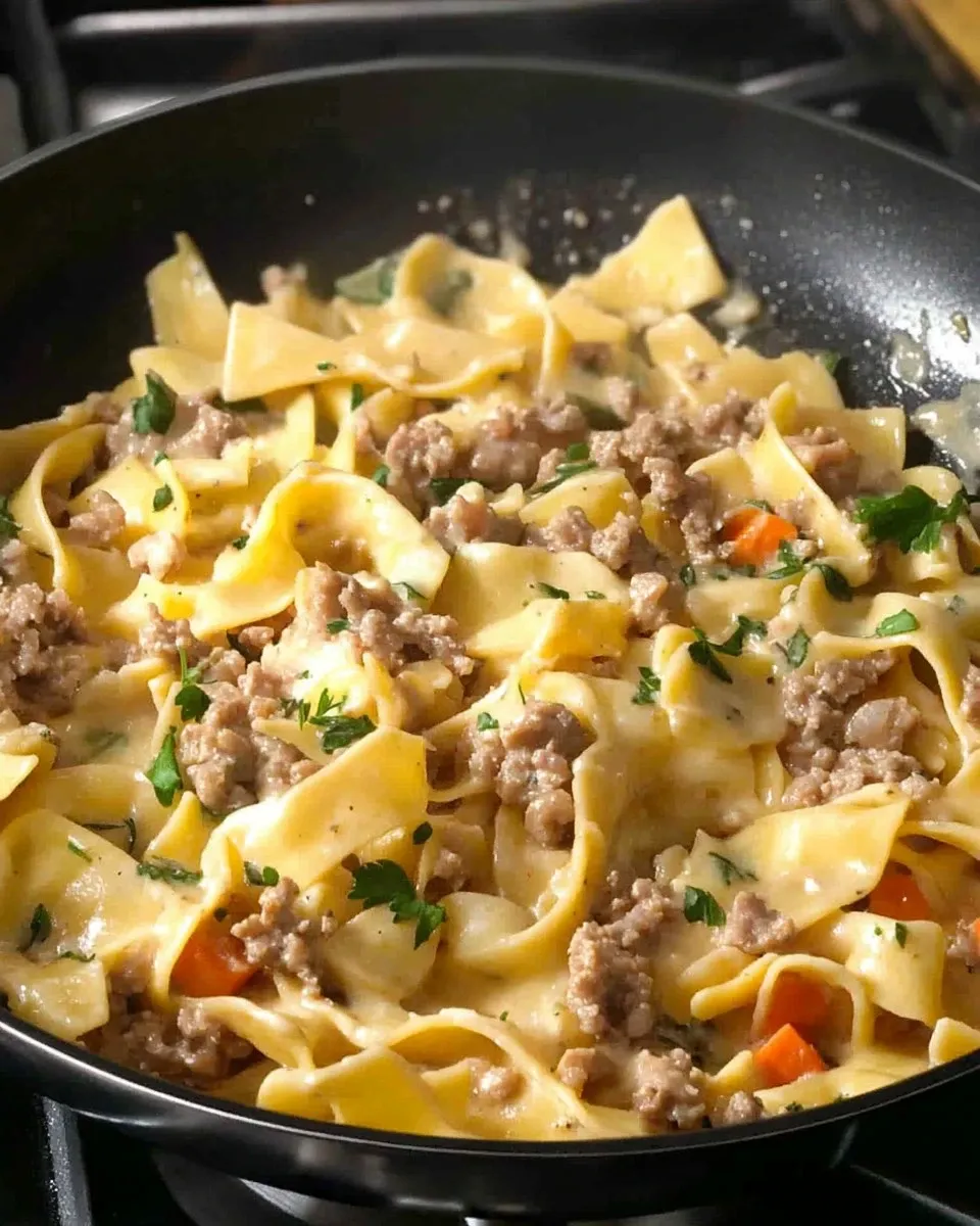 Tagliatelle panna, funghi e salsiccia