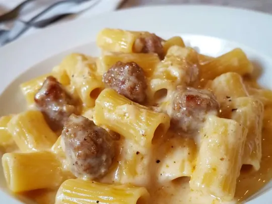 Tortiglioni al forno con zucca e salsiccia