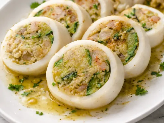 Tubi di totano ripieni con gamberetti e zucchine