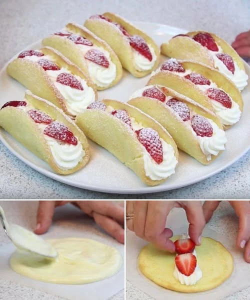 Cannoli con panna e fragole, un dessert italiano irresistibile.