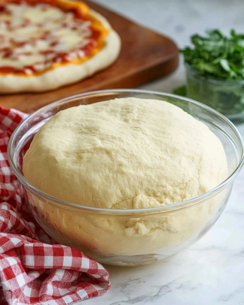 Impasto per pizza fatta in casa pronto per essere cotto in forno