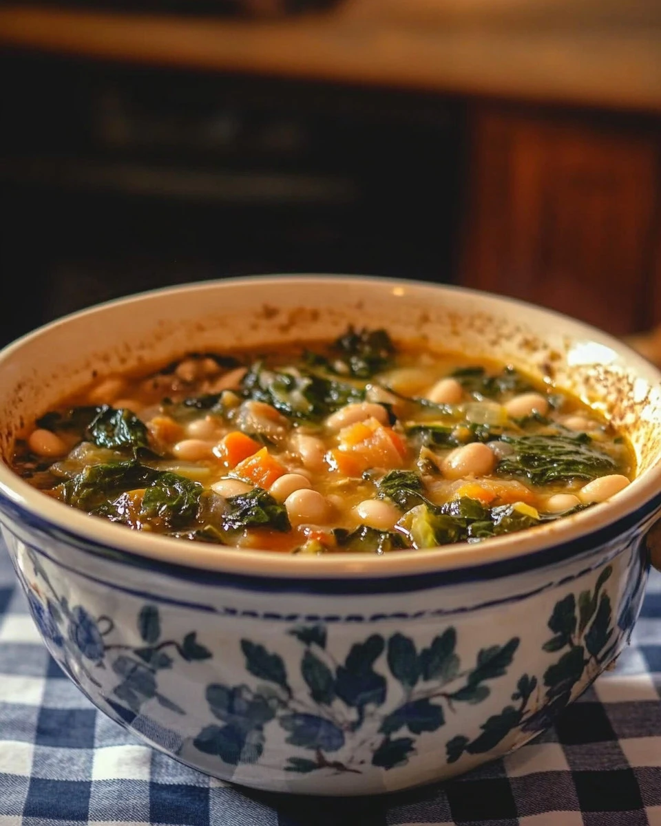 Ciotola di Ribollita, una tipica zuppa toscana con pane e verdure