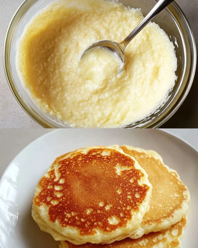 Pancake con yogurt e mele serviti in un piatto.