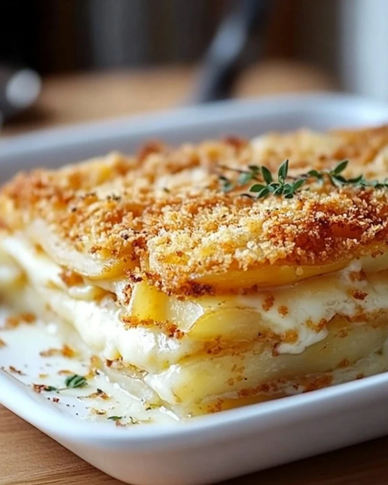 Parmigiana di patate al forno con strati di patate e formaggio